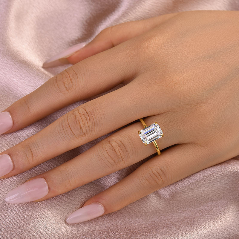 Solarii Moissanite 3.5ct Emerald Cut 925 Sterling Silver Engagement Ring