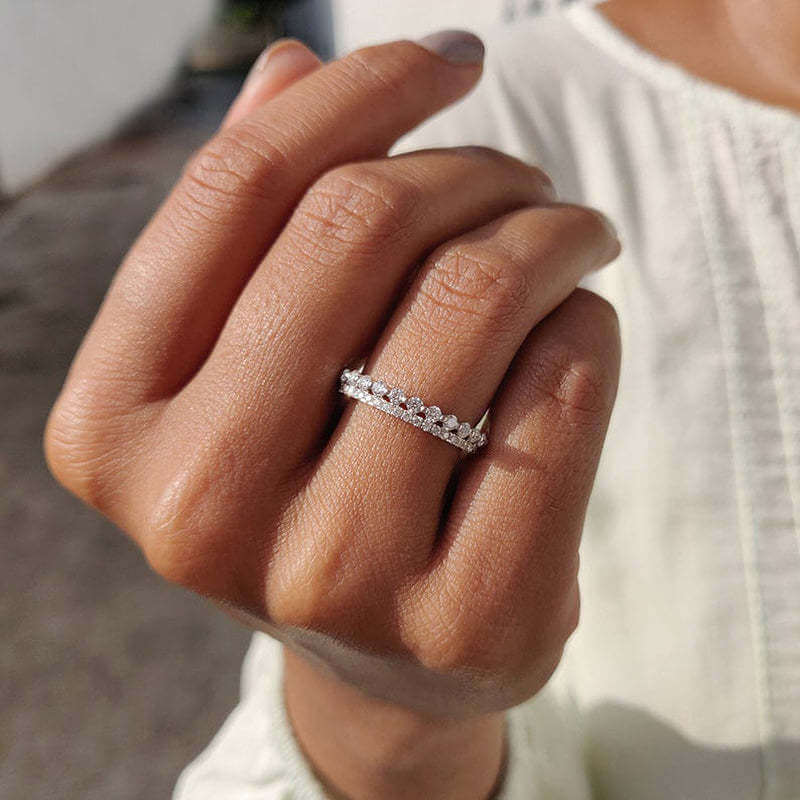 Classic Round Cut Eternity Wedding Band In 925 Sterling Silver