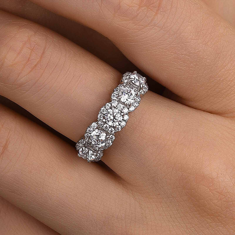 Classic Halo Round Cut Eternity Band In 925 Sterling Silver