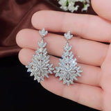 Moissanite 925 Sterling Silver Multi Layered Floral Round Cut Drop Earrings