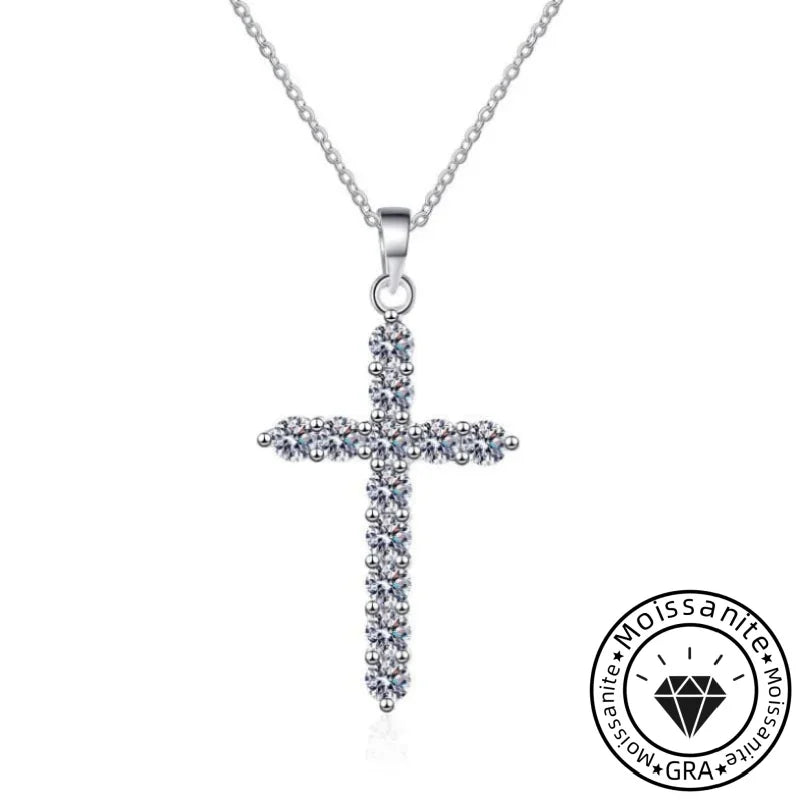 Solarii Moissanite Round Cut Cross 925 Sterling Sliver Necklace