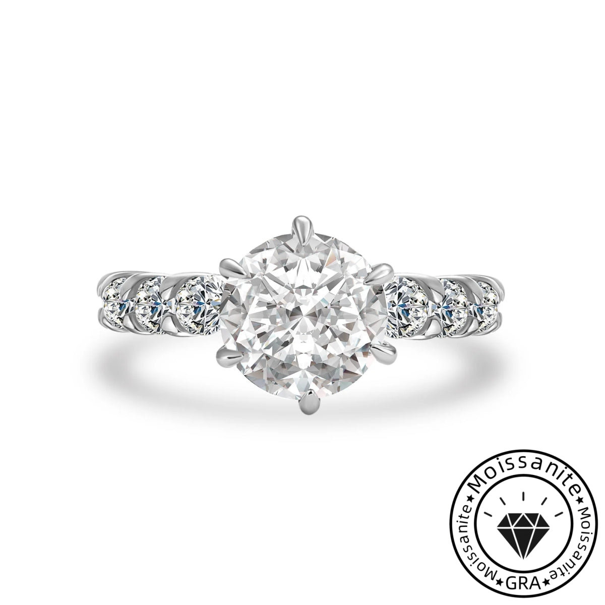 Solarii Moissanite Round Cut 925 Sterling Silver Engagement Ring