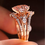 Deluxe-styled 2.5CT Morganite Stone Pear Cut Insert Wedding Ring Set In Sterling Silver