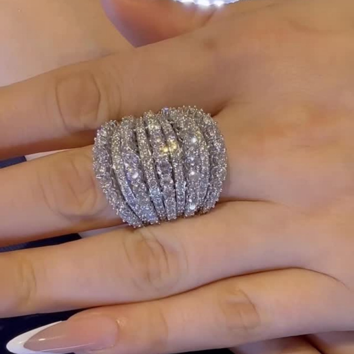 Dazzling 925 Sterling Silver Pave Round Cut Wide Band Wedding Ring