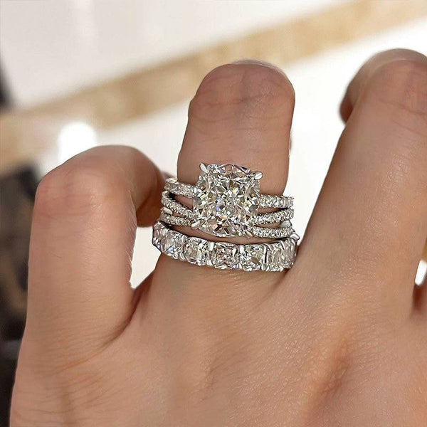 Solarii Cubic Zirconia 4.0ct Cushion Cut 925 Sterling Silver Wedding Ring Set