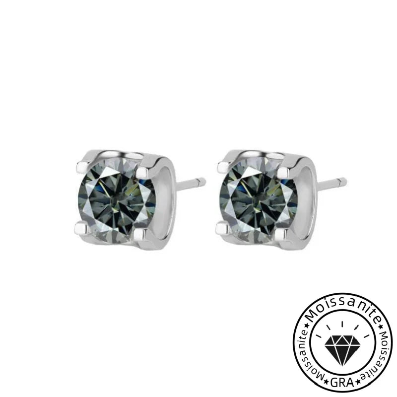 Solarii Moissanite Round Cut 925 Sterling Silver Stud Earrings