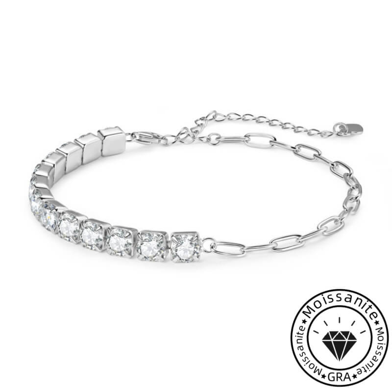 Round Cut Moissanite Bracelet with White Gold and Yellow Gold Plating, 925 Sterling Silver
