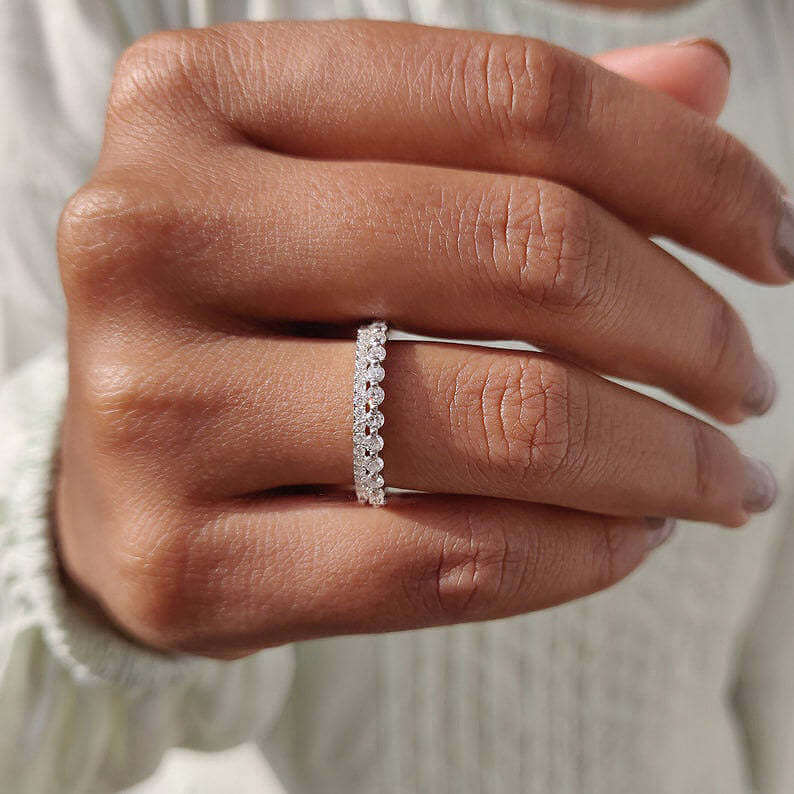Classic Round Cut Eternity Wedding Band In 925 Sterling Silver
