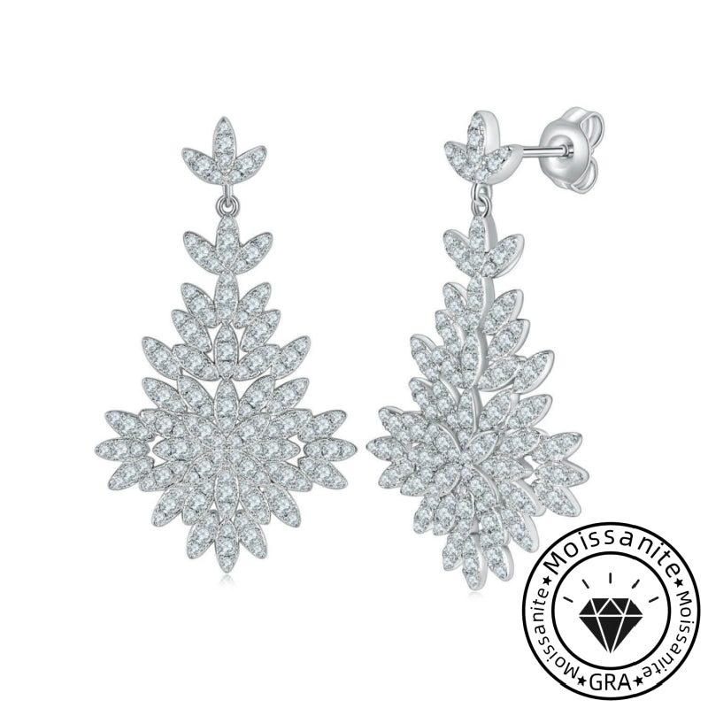 Moissanite 925 Sterling Silver Multi Layered Floral Round Cut Drop Earrings