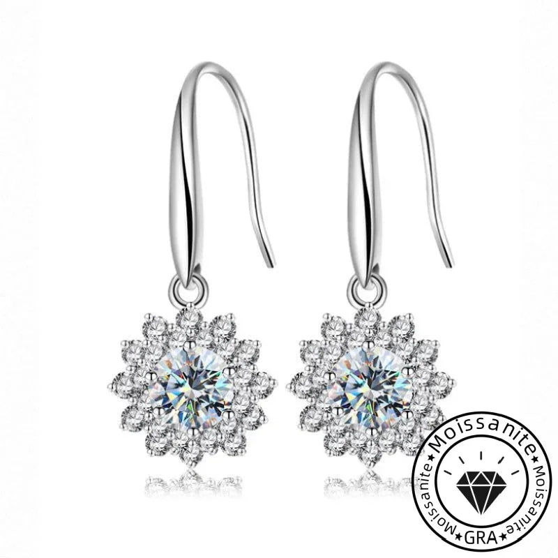 Solarii Moissanite Round Cut 925 Sterling Silver Sunflower Design 0.5ct*2P Earrings