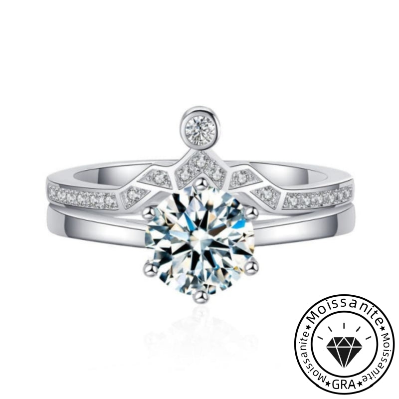 Solarii Moissanite 1.0ct Round Cut 925 Sterling Silver Wedding Ring Set
