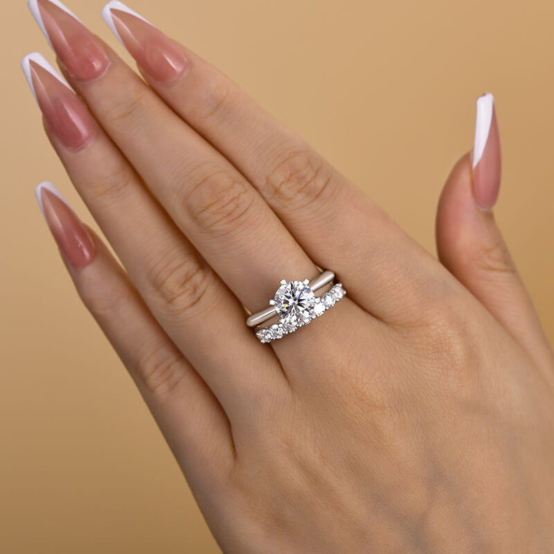 Solarii Moissanite 2.0ct Round Cut 925 Sterling Silver Wedding Ring Set