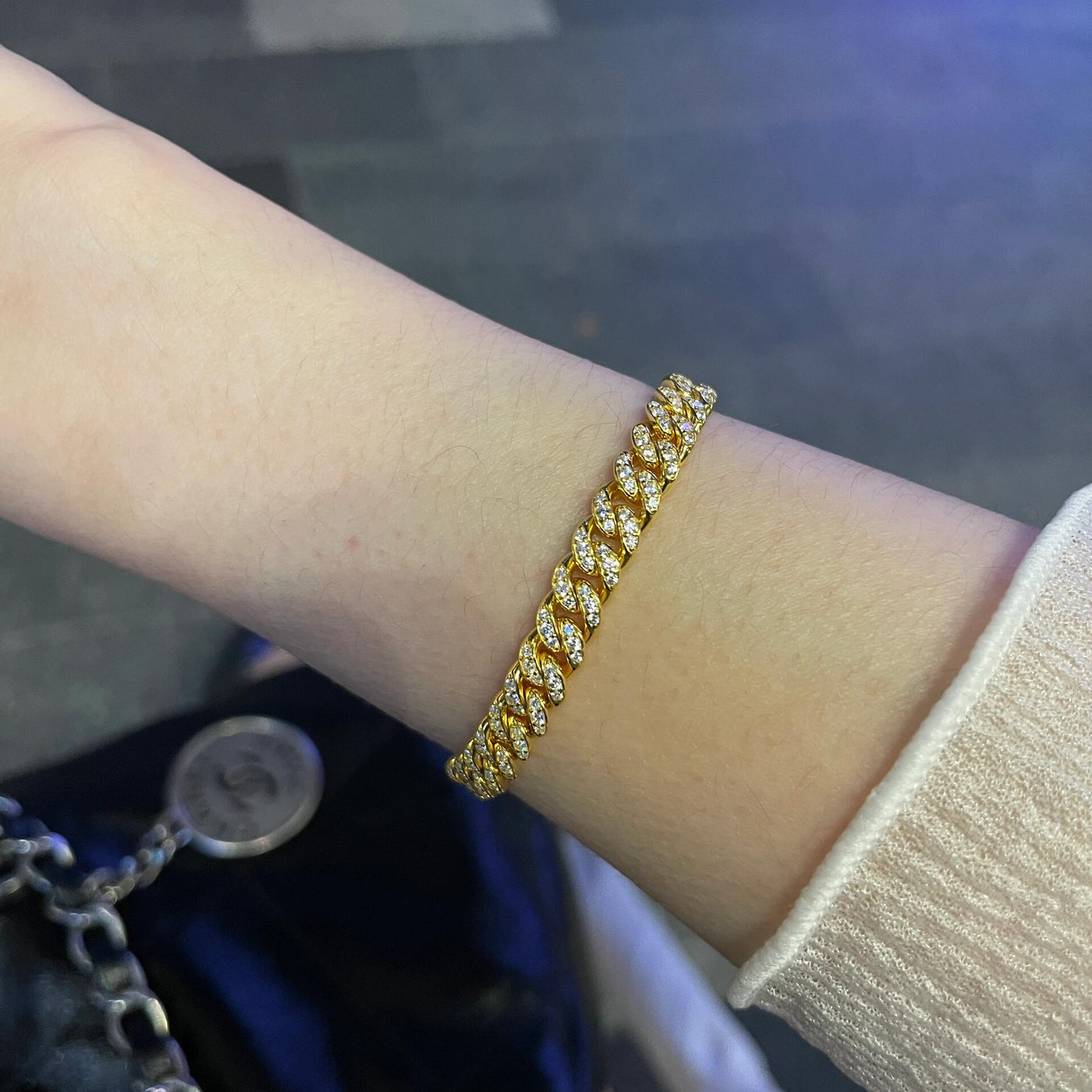 Solarii Moissanite Cuban Link Round Cut 925 Sterling Silver Bracelet