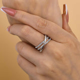 Modern Crossover Design Wedding Band In 925 Sterling Silver