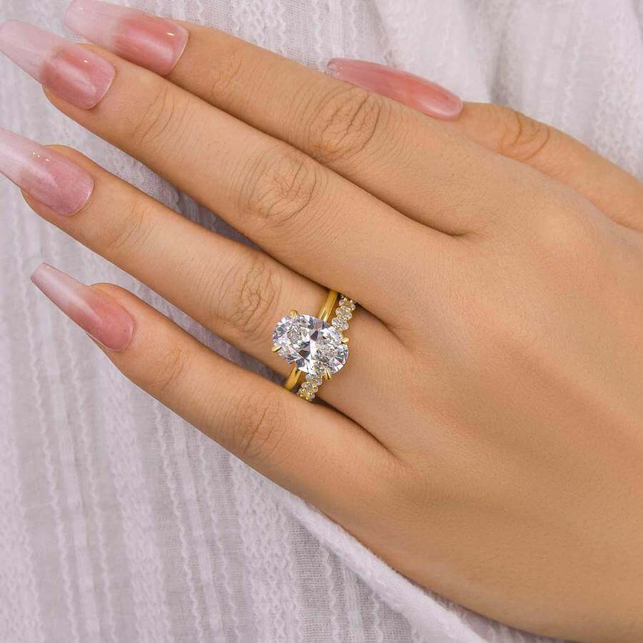 Solarii Luxury Yellow Gold Oval Cut Wedding Ring Set In Sterling Silver