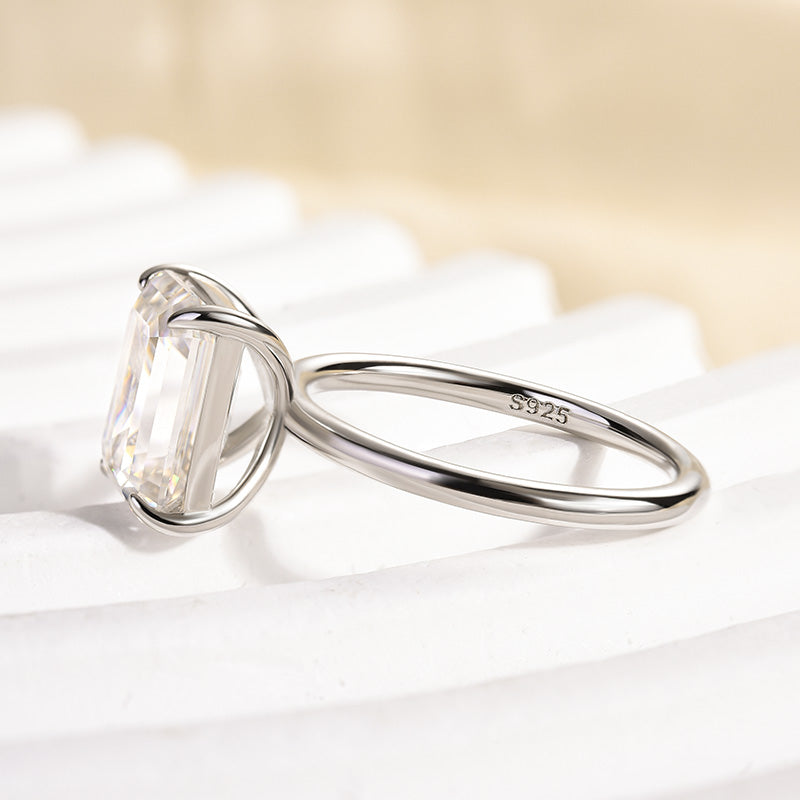 Solarii Moissanite 3.5ct Emerald Cut 925 Sterling Silver Engagement Ring