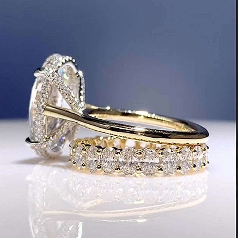 Solarii Luxury Yellow Gold Oval Cut Wedding Ring Set In Sterling Silver