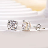 Brilliant Cushion Cut Stud Earrings In Sterling Sliver