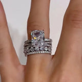 Solarii Radiant Cut 4PC Wedding Ring Set In Sterling Silver