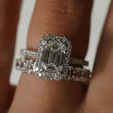 Elegant Emerald Cut Bridal Set in 925 Sterling Silver