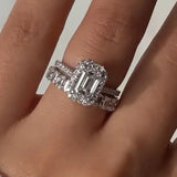 Elegant Emerald Cut Bridal Set in 925 Sterling Silver