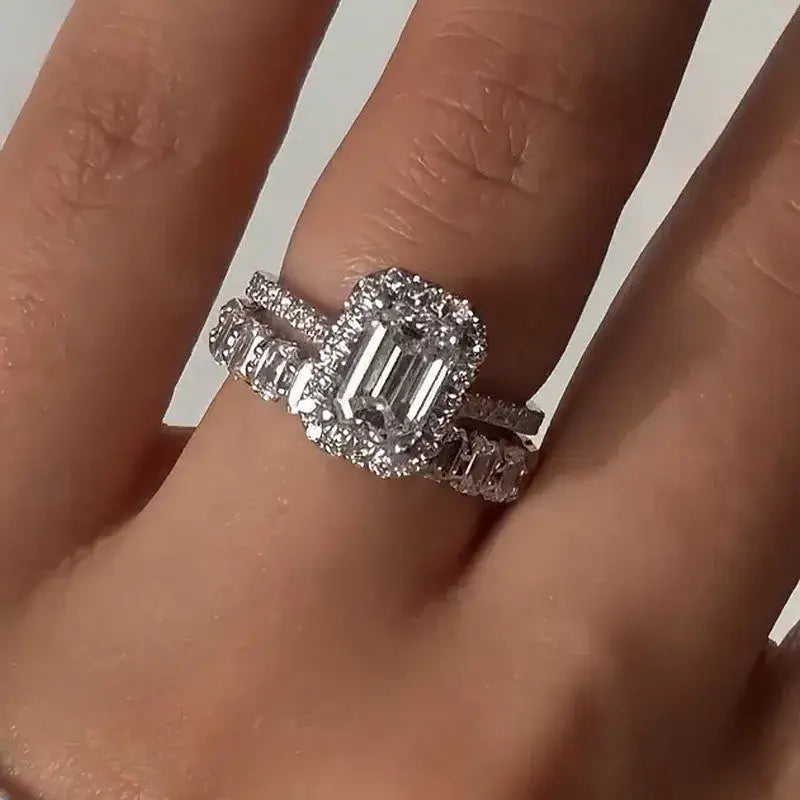 Elegant Emerald Cut Bridal Set in 925 Sterling Silver