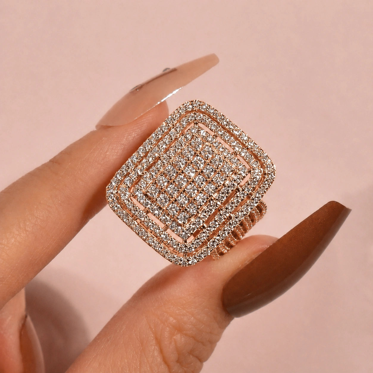 Chunky Square Radiant Cluster • Bold 5ct Look Double Halo Multi-Row Iced Out Engagement Ring In Sterling Silver