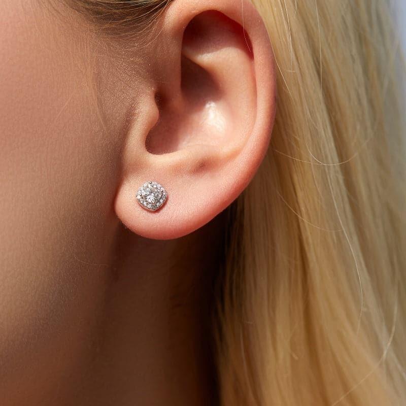 Solarii Moissanite Round Cut Halo 925 Sterling Silver Stud Earrings