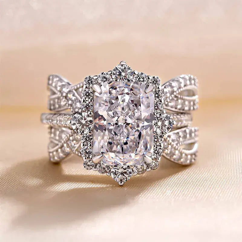 Luxurious Radiant Cut 925 Sterling Silver Bridal Set