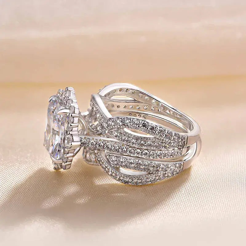 Luxurious Radiant Cut 925 Sterling Silver Bridal Set