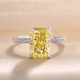 Gorgeous Radiant Cut 3.3ct Yellow Stone Hidden Halo Engagement Ring In Sterling Silver