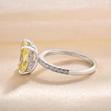 Gorgeous Radiant Cut 3.3ct Yellow Stone Hidden Halo Engagement Ring In Sterling Silver