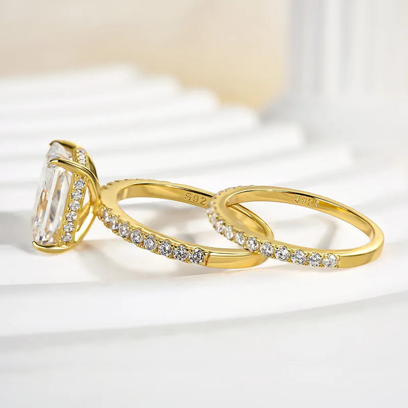 925 Sterling Silver Radiant Cut Wedding Ring Set