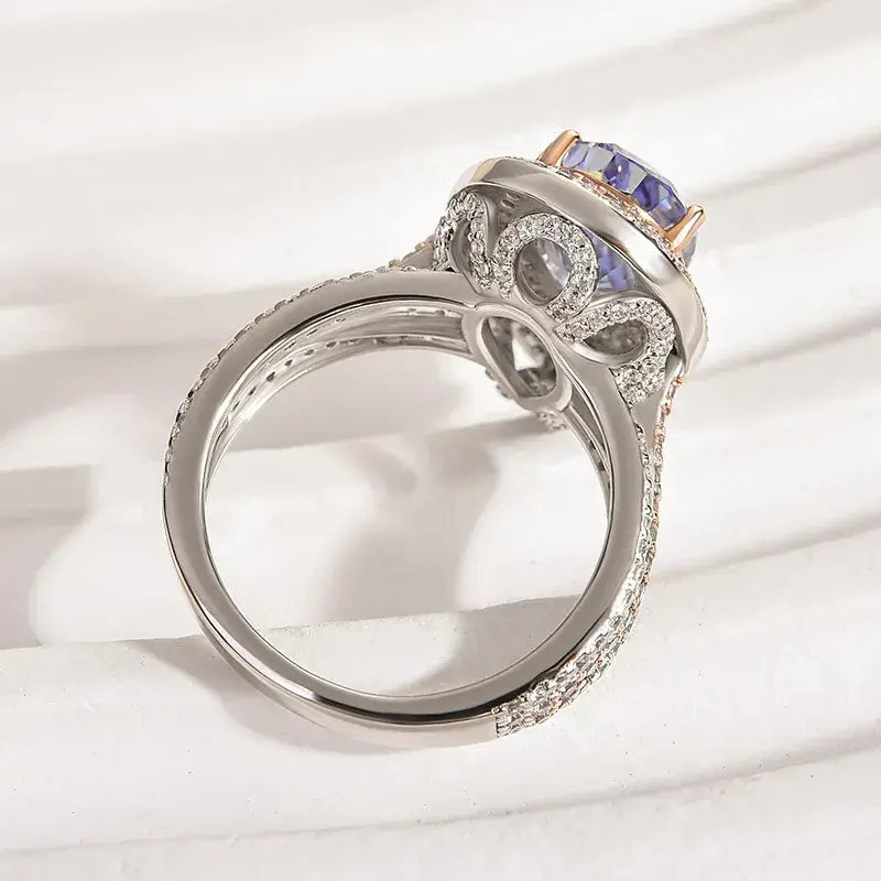 Sterling Silver Double Halo Pear Cut Blue Stone Engagement Ring