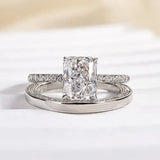 Radiant Cut White Gold Plated 925 Sterling Silver Ring Set with Cubic Zirconia Classic Wedding Ring Set