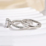 Radiant Cut White Gold Plated 925 Sterling Silver Ring Set with Cubic Zirconia Classic Wedding Ring Set