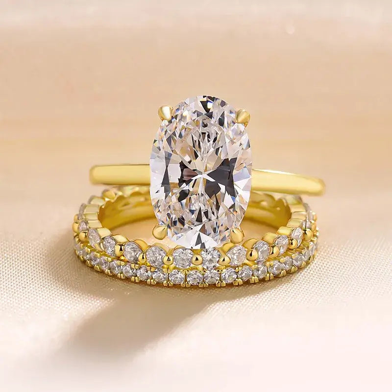 Elegant Oval Cut Solitaire Sterling Silver Bridal Set