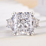 Effervescent Radiant Cut 12.0ct Three Stone Engagement Ring In Sterling Silver