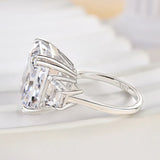 Effervescent Radiant Cut 12.0ct Three Stone Engagement Ring In Sterling Silver