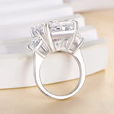 Effervescent Radiant Cut 12.0ct Three Stone Engagement Ring In Sterling Silver