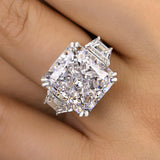 Effervescent Radiant Cut 12.0ct Three Stone Engagement Ring In Sterling Silver