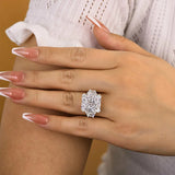 Effervescent Radiant Cut 12.0ct Three Stone Engagement Ring In Sterling Silver