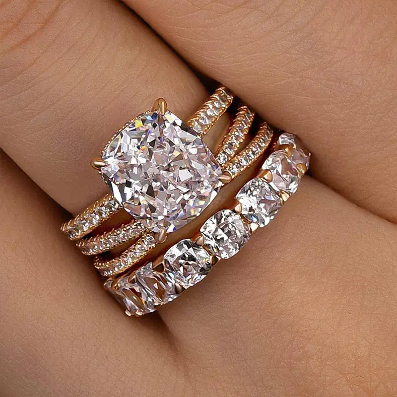 Solarii Cubic Zirconia 4.0ct Cushion Cut 925 Sterling Silver Wedding Ring Set