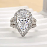 Vintage 4.5ct Split Shank Halo Pear Cut Engagement Ring In Sterling Silver