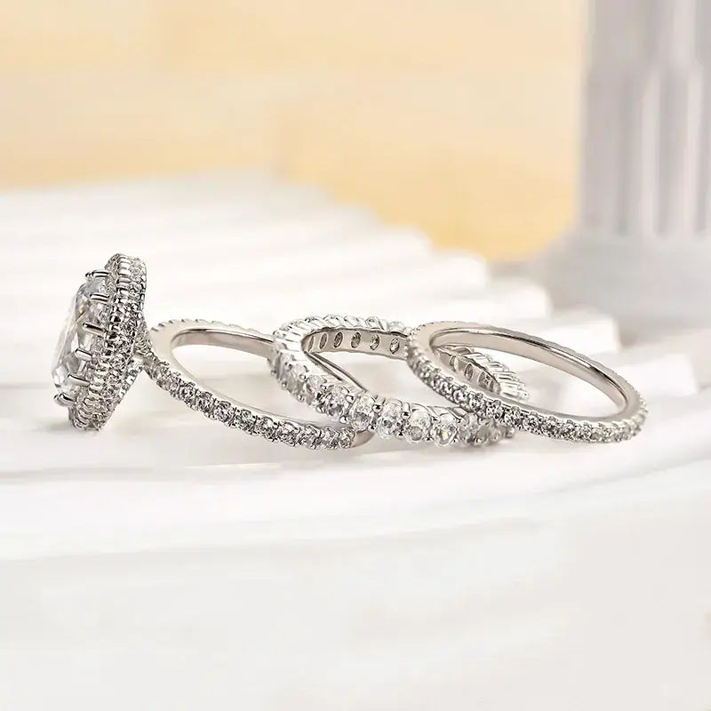 Classic Oval Cut Halo Bridal Set Sterling Silver
