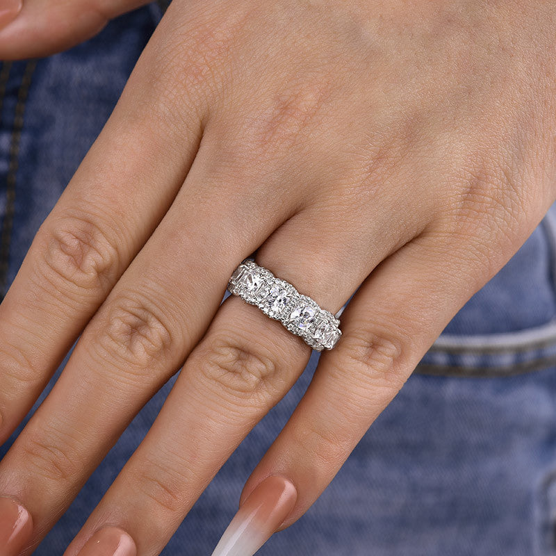 Cushion Cut Eternity Band In 925 Sterling Silver