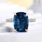 Stunning Cushion Cut 5.0ct Blue Stone Pave Engagement Ring In Sterling Silver