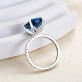 Stunning Cushion Cut 5.0ct Blue Stone Pave Engagement Ring In Sterling Silver