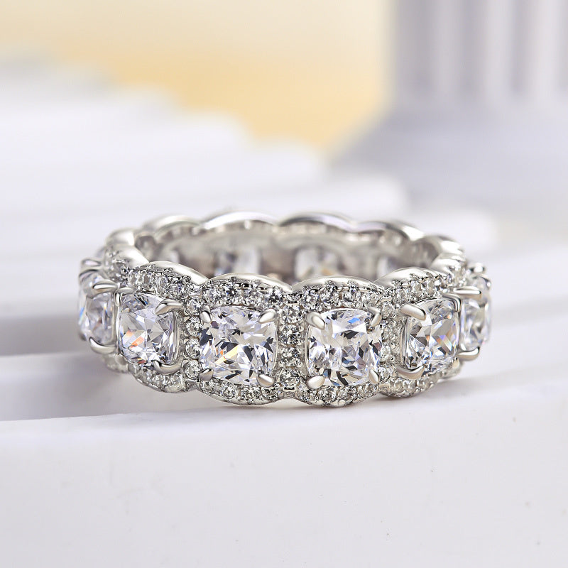 Cushion Cut Eternity Band In 925 Sterling Silver