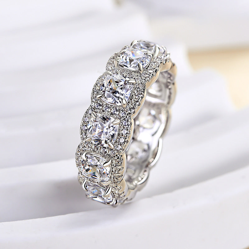 Cushion Cut Eternity Band In 925 Sterling Silver